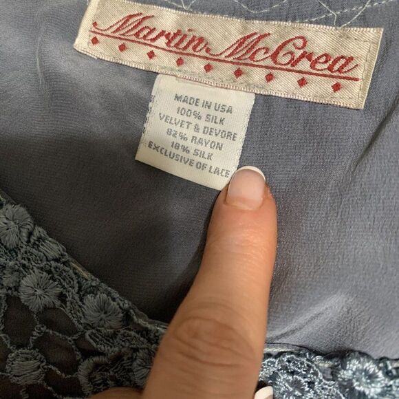 martin mccrea womens solid blue lace long sleeve blouse formal silk Medium - Picture 3 of 4